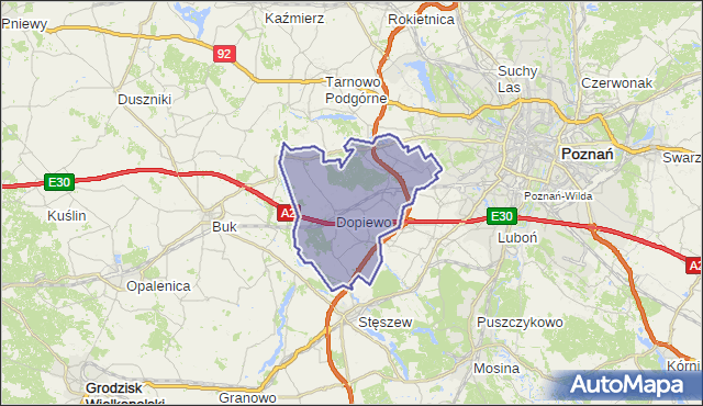 Gmina Dopiewo powiat poznański województwo wielkopolskie na mapie Targeo