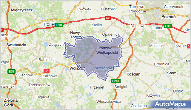 Powiat grodziski województwo wielkopolskie na mapie Targeo