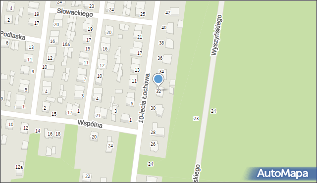 Łochów, 10-lecia Łochowa, 32, mapa Łochów
