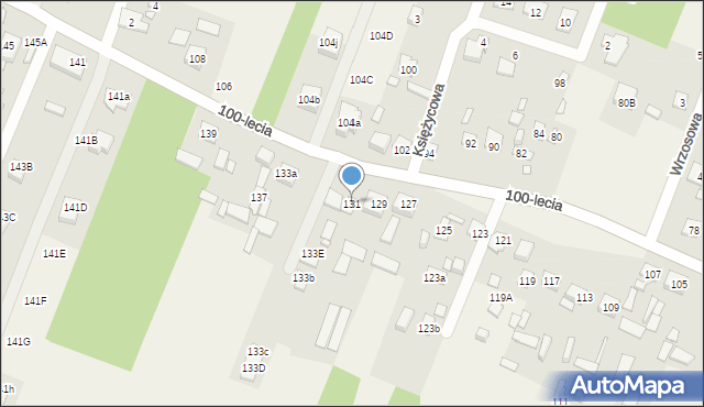 Zagościniec, 100-lecia, 131, mapa Zagościniec
