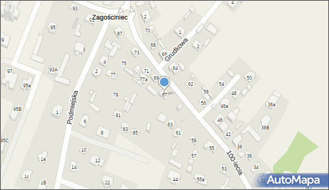 Zagościniec, 100-lecia, 67, mapa Zagościniec