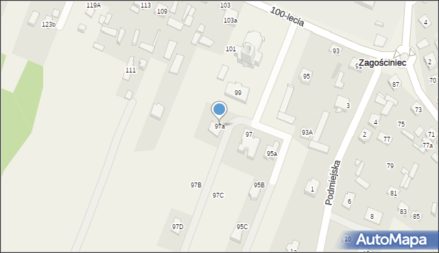 Zagościniec, 100-lecia, 97a, mapa Zagościniec
