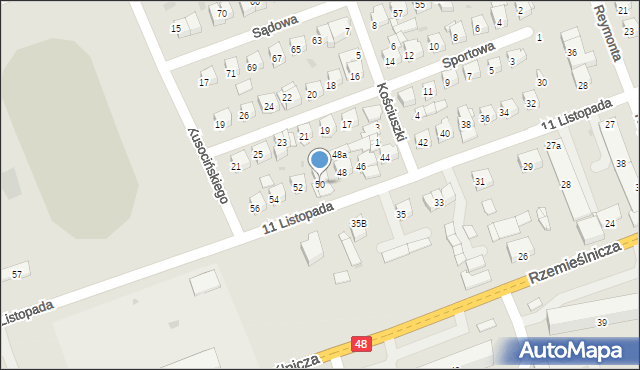 Białobrzegi, 11 Listopada, 50, mapa Białobrzegi