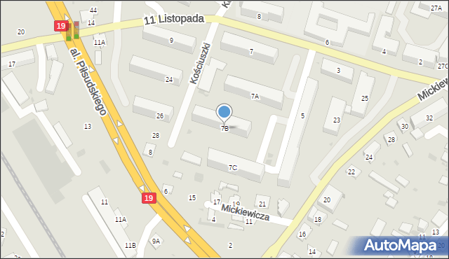 Bielsk Podlaski, 11 Listopada, 7B, mapa Bielsk Podlaski