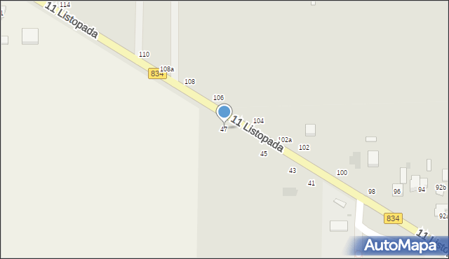 Bychawa, 11 Listopada, 47, mapa Bychawa