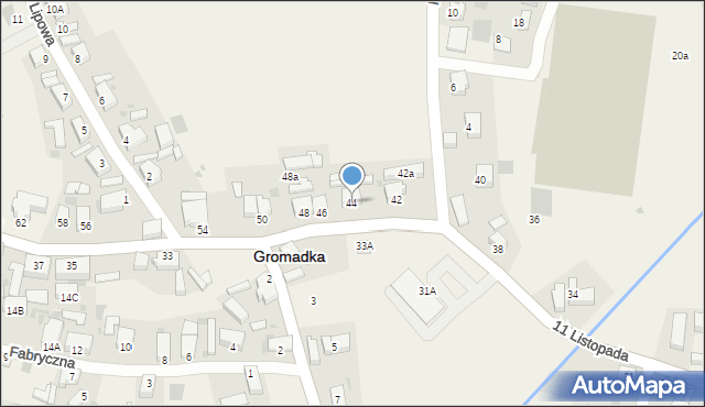 Gromadka, 11 Listopada, 44, mapa Gromadka