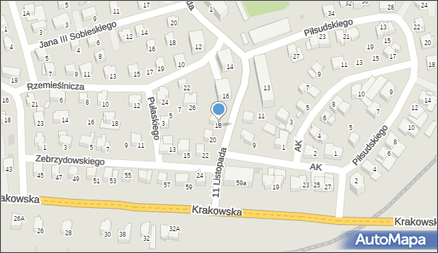 Kalwaria Zebrzydowska, 11 Listopada, 18, mapa Kalwaria Zebrzydowska