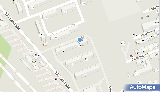 Łódź, 11 Listopada, 15, mapa Łodzi