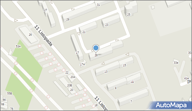 Łódź, 11 Listopada, 19, mapa Łodzi