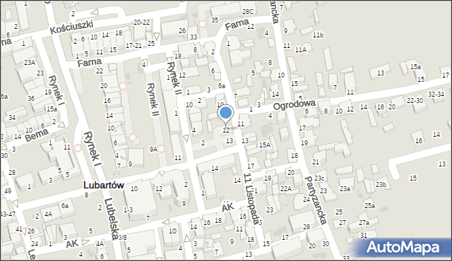 Lubartów, 11 Listopada, 12, mapa Lubartów