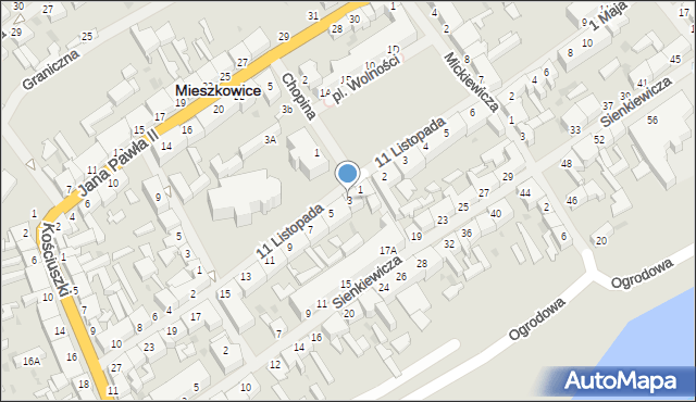 Mieszkowice, 11 Listopada, 3, mapa Mieszkowice