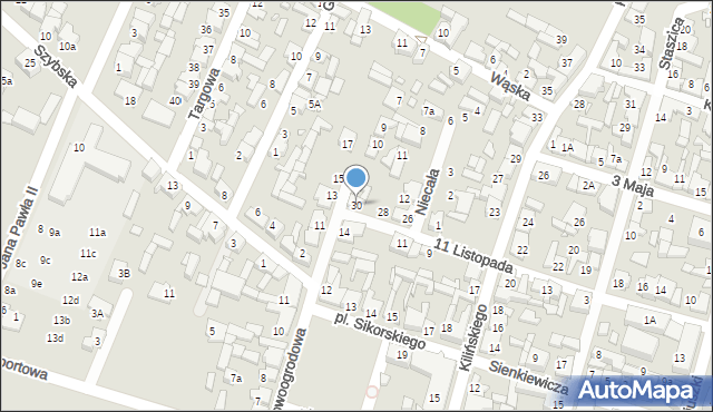 Pyzdry, 11 Listopada, 30, mapa Pyzdry