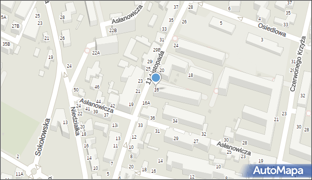 Siedlce, 11 Listopada, 16, mapa Siedlce