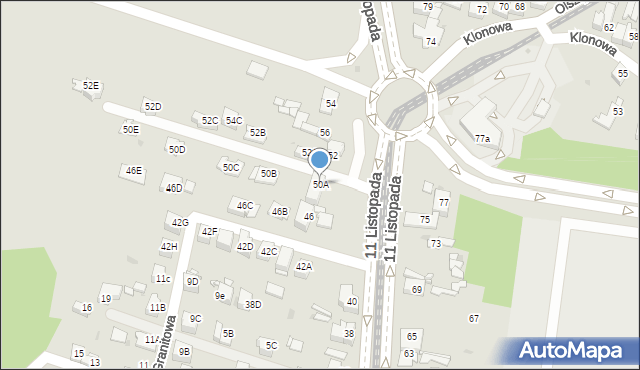 Sosnowiec, 11 Listopada, 50A, mapa Sosnowca