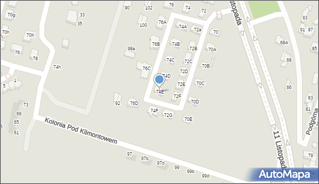 Sosnowiec, 11 Listopada, 74E, mapa Sosnowca