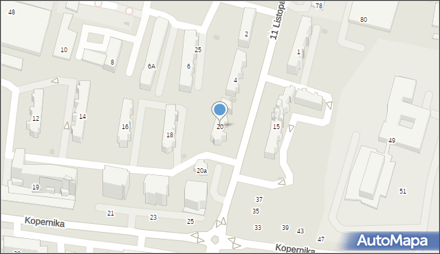 Tarnobrzeg, 11 Listopada, 20, mapa Tarnobrzegu