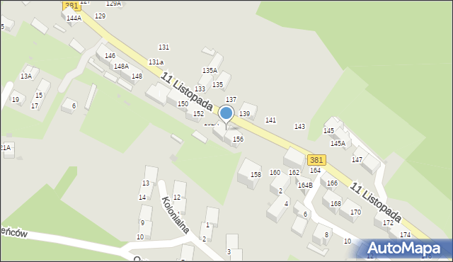Wałbrzych, 11 Listopada, 154, mapa Wałbrzycha