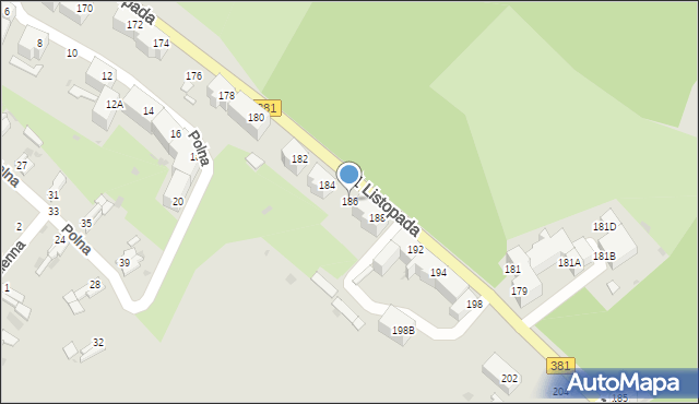 Wałbrzych, 11 Listopada, 186, mapa Wałbrzycha