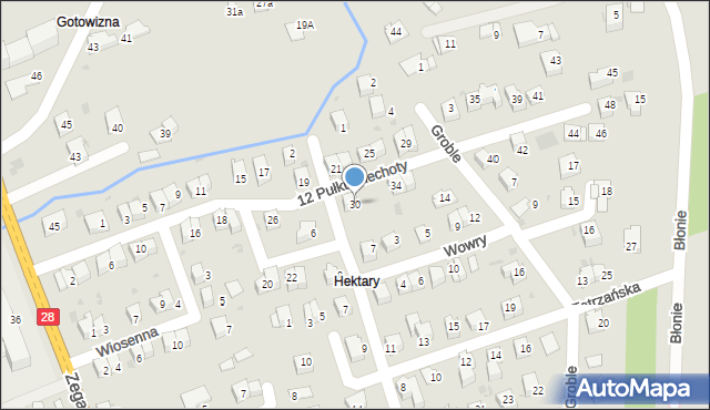 Wadowice, 12 Pułku Piechoty, 30, mapa Wadowice