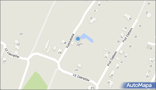 Bielsko-Biała, 13 Zakrętów, 102, mapa Bielsko-Białej