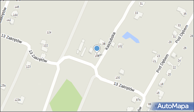 Bielsko-Biała, 13 Zakrętów, 108, mapa Bielsko-Białej