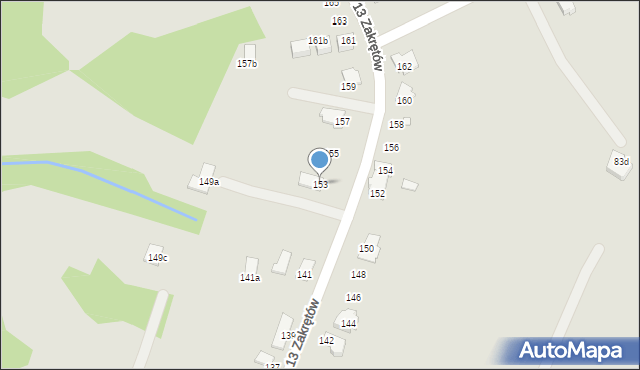 Bielsko-Biała, 13 Zakrętów, 153, mapa Bielsko-Białej