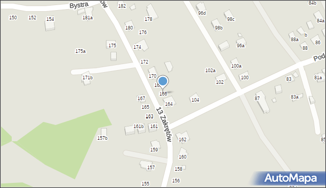 Bielsko-Biała, 13 Zakrętów, 166, mapa Bielsko-Białej