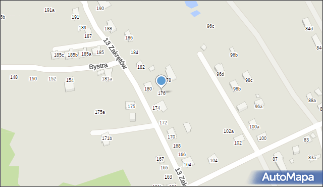 Bielsko-Biała, 13 Zakrętów, 176, mapa Bielsko-Białej