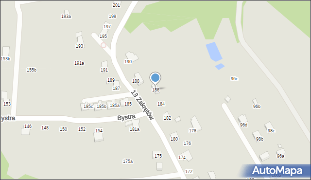 Bielsko-Biała, 13 Zakrętów, 186, mapa Bielsko-Białej