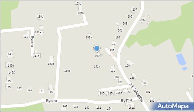 Bielsko-Biała, 13 Zakrętów, 193, mapa Bielsko-Białej