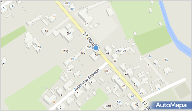 Zbąszyń, 17 Stycznia, 60, mapa Zbąszyń