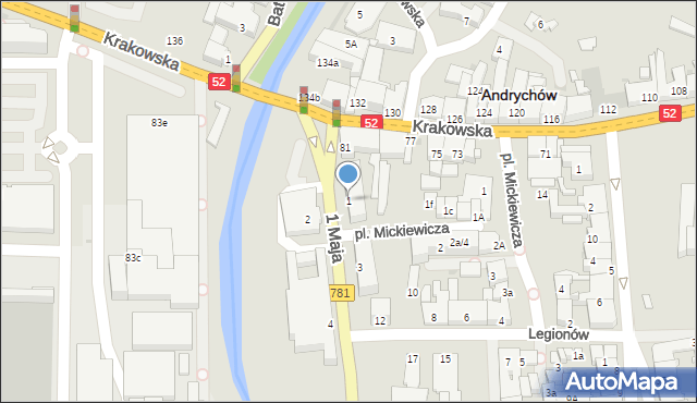 Andrychów, 1 Maja, 1, mapa Andrychów