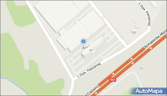 Bielsko-Biała, 1 Dywizji Pancernej, 45p, mapa Bielsko-Białej