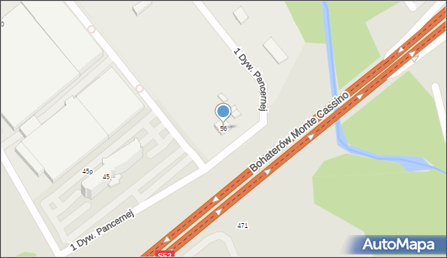 Bielsko-Biała, 1 Dywizji Pancernej, 56, mapa Bielsko-Białej