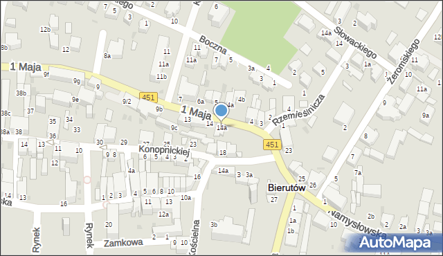Bierutów, 1 Maja, 14a, mapa Bierutów