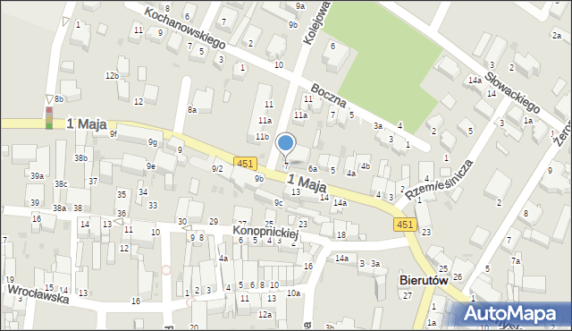 Bierutów, 1 Maja, 7, mapa Bierutów