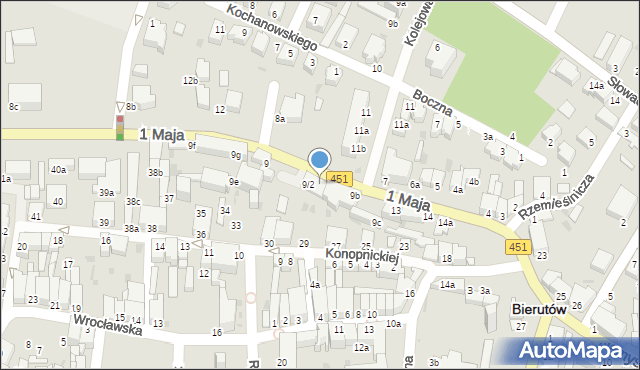 Bierutów, 1 Maja, 9a, mapa Bierutów