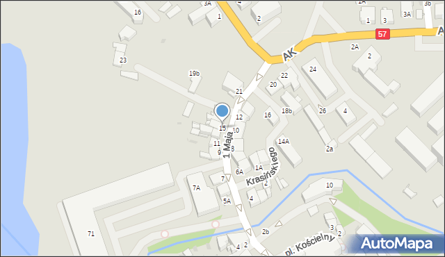 Biskupiec, 1 Maja, 15, mapa Biskupiec