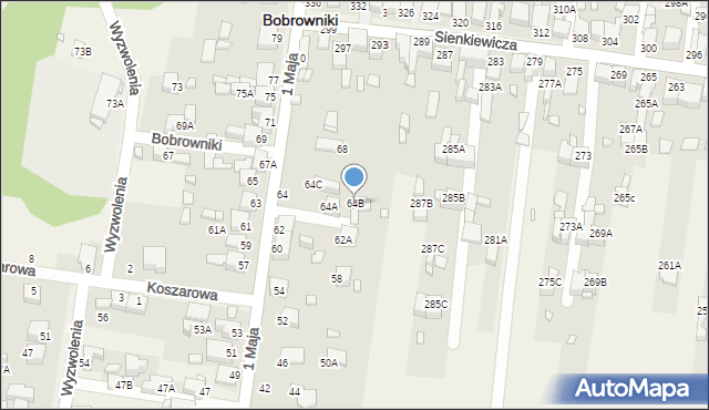 Bobrowniki, 1 Maja, 64B, mapa Bobrowniki