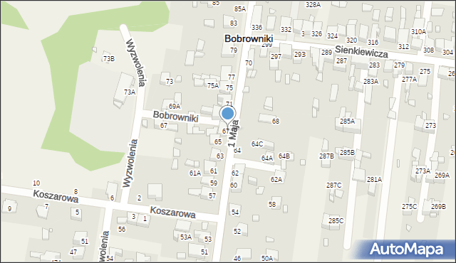 Bobrowniki, 1 Maja, 67A, mapa Bobrowniki