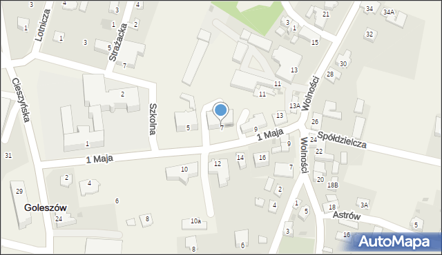 Goleszów, 1 Maja, 7, mapa Goleszów