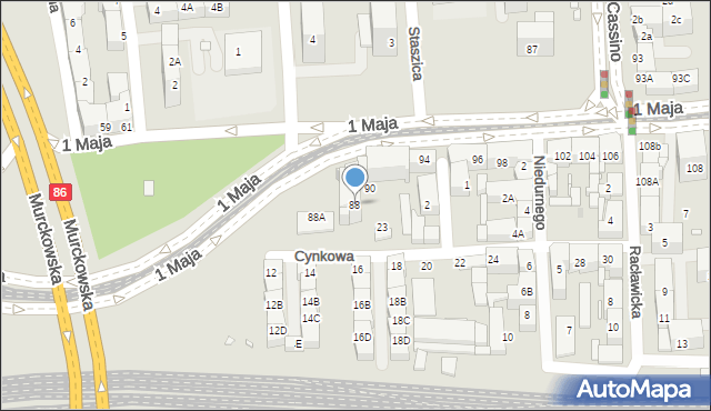 Katowice, 1 Maja, 88, mapa Katowic