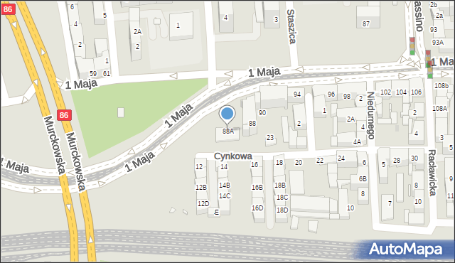 Katowice, 1 Maja, 88A, mapa Katowic