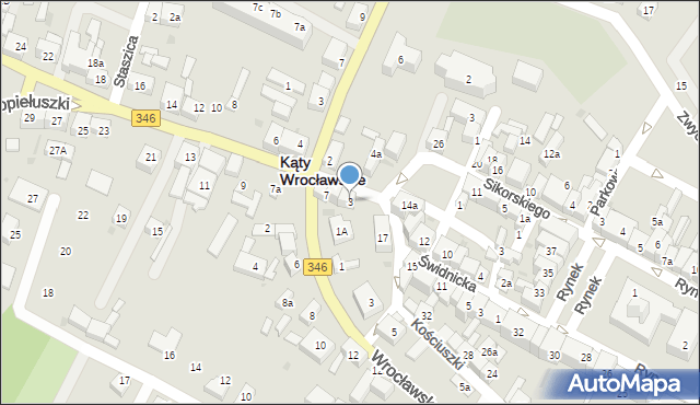 Kąty Wrocławskie, 1 Maja, 3, mapa Kąty Wrocławskie
