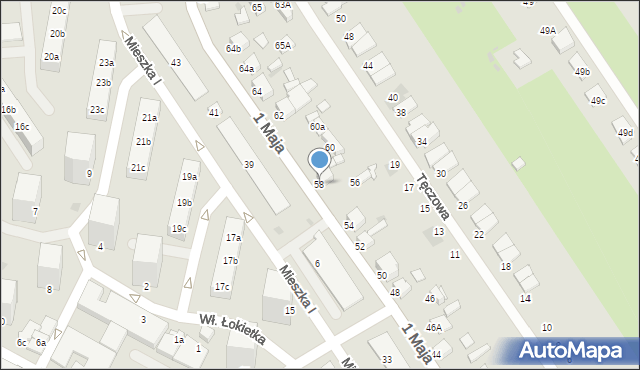 Knurów, 1 Maja, 58, mapa Knurów