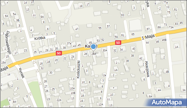 Kołbiel, 1 Maja, 28A, mapa Kołbiel