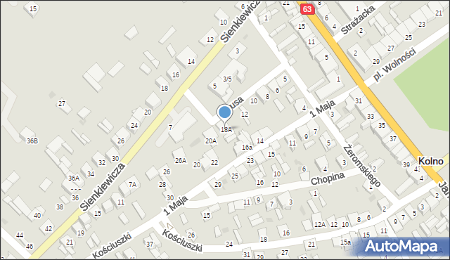 Kolno, 1 Maja, 18A, mapa Kolno
