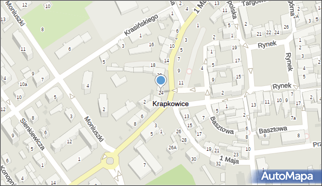 Krapkowice, 1 Maja, 24, mapa Krapkowice