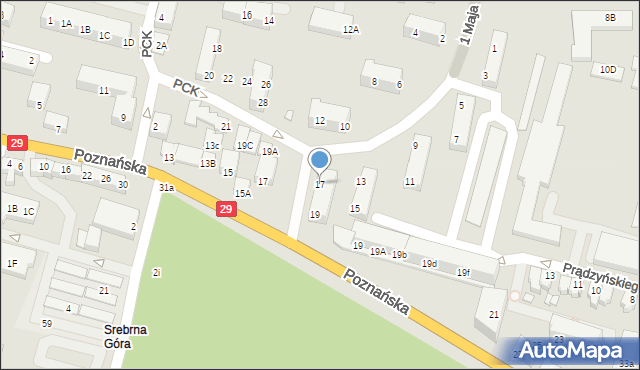 Krosno Odrzańskie, 1 Maja, 17, mapa Krosno Odrzańskie