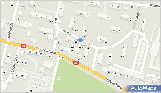 Krosno Odrzańskie, 1 Maja, 19C, mapa Krosno Odrzańskie